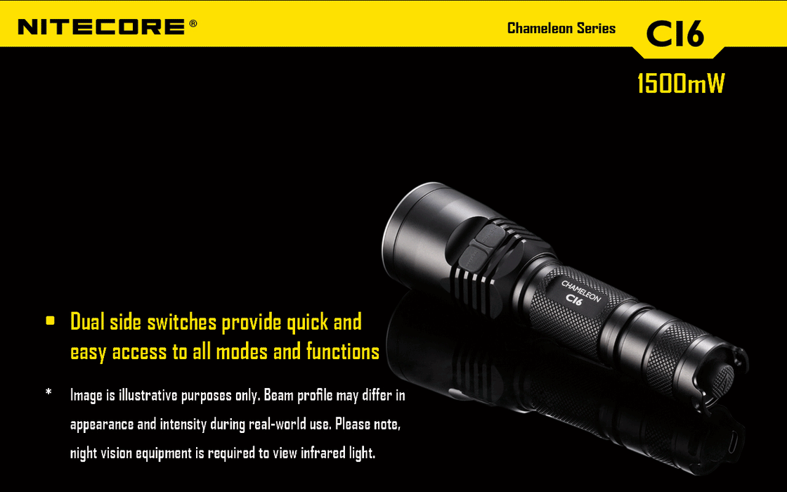photo d'explication des performances de la Lampe Tactique Infrarouge