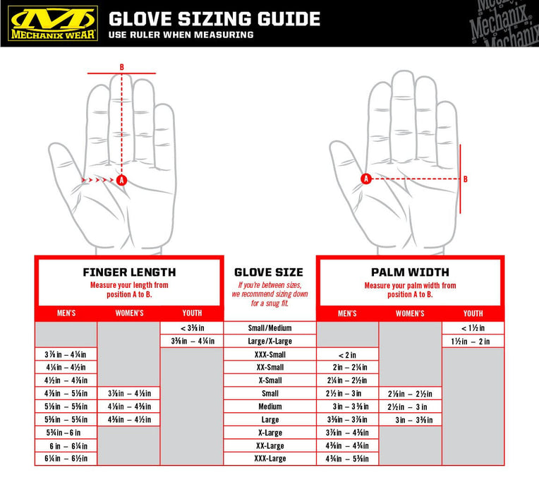 guide des tailles Gants Coqués Militaire