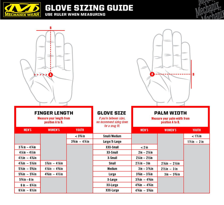 guides des tailles des Gants Tactiques Noir
