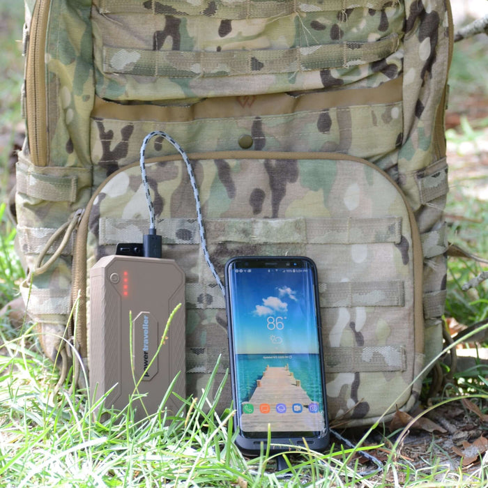 Kit Solaire Avec Batterie posé sur un sac